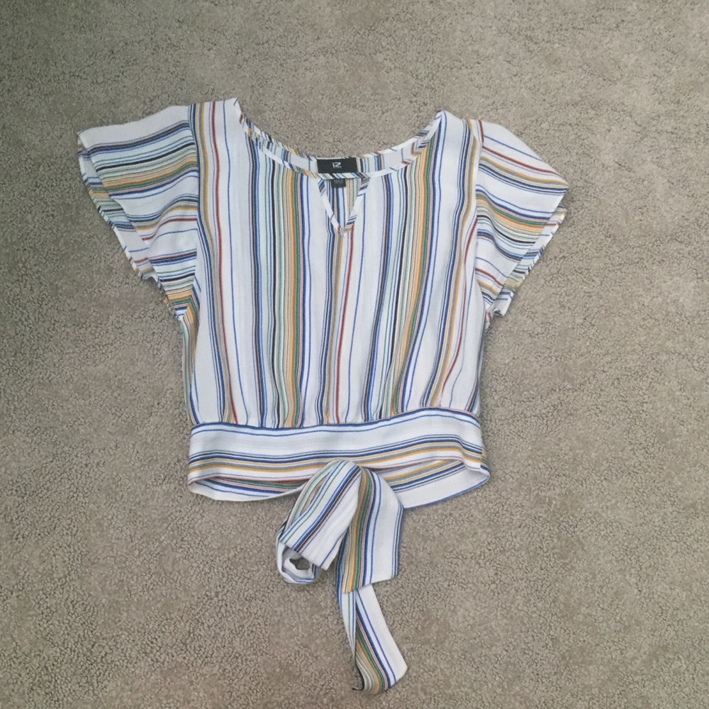 IZ Byer Striped Flutter Sleeve Wrap Tie Top Size Small Spring Summer